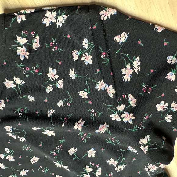 Banana Republic Black Floral Print Flounce Hem Blouson Dress Ruffle Womens Small - Picture 6 of 9